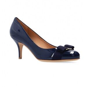 Salvatore Ferragamo Carla 70 Pumps in Oxford Blue Patent Leather